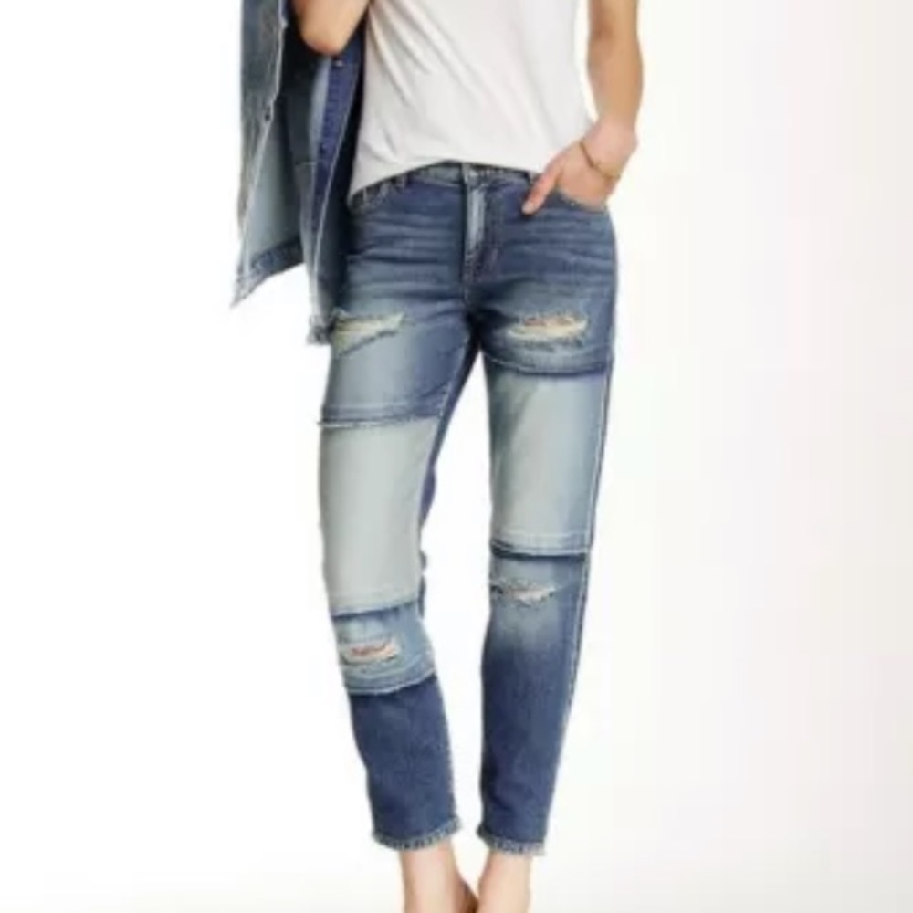 Sp Black Destroyed Patchwork Crop Jeans - image 2